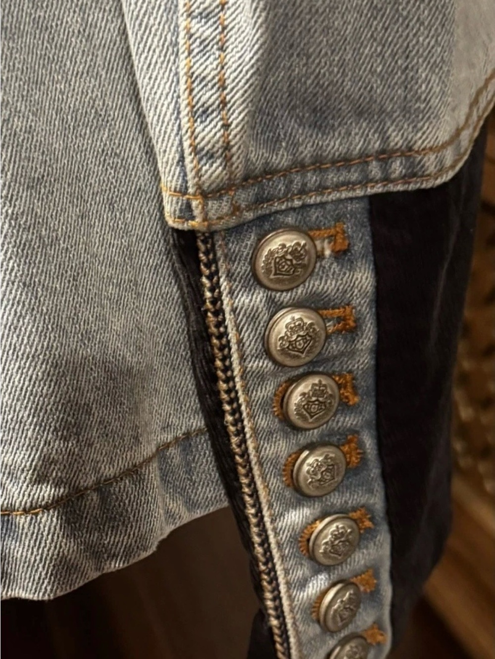 Free People Light Wash Military-Style Denim Jacket with Dark Trim - Picture 3 of 6